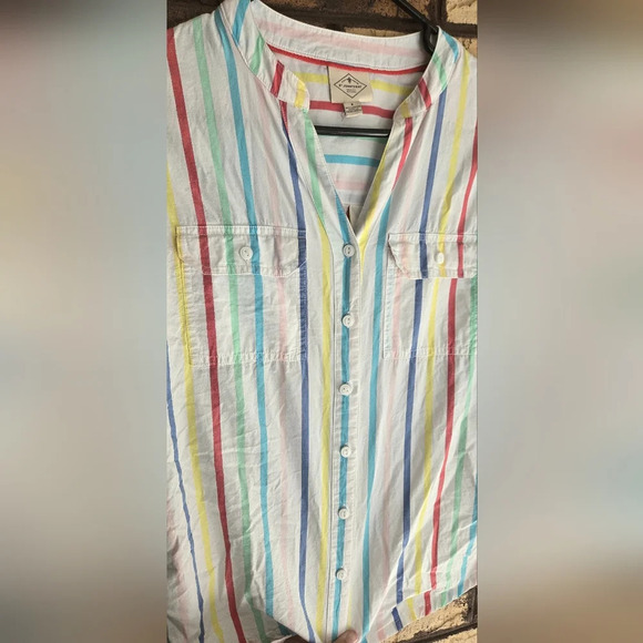 St. JOHNS pastel striped collarless button down long sleeve shirt - Picture 4 of 4